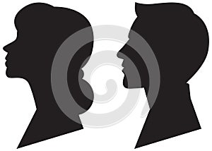 Male and female black silhouette portrait in profile