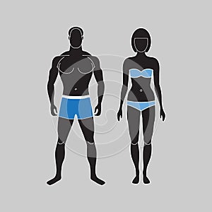 Male and female body isolated silhouettes in front