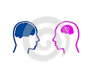 Male and female brain. Relationship. Human brain on an isolated background. Vector