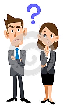 Male and female business people with doubts