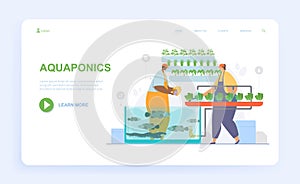 Male and female characters are working on aquaponics