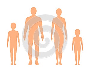 Male, female and children`s silhouette on white background, vec