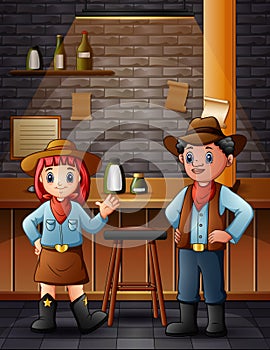 A male and female cowboy meet at the bar