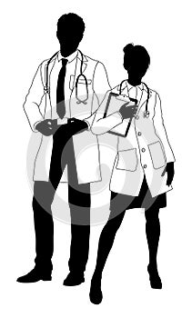 Male and Female Doctors Man and Woman Silhouette photo