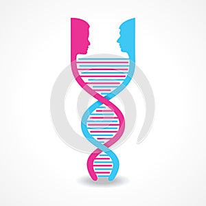 Male and female face make DNA strand