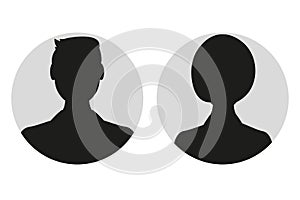 Male and female face silhouette or icon. Man and woman avatar profile. Unknown or anonymous person. Vector illustration