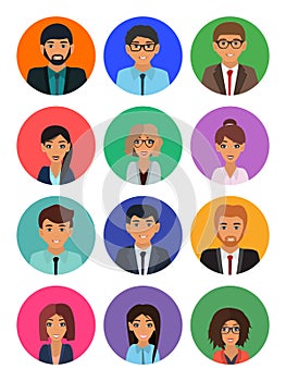 Male and female faces avatars. Businessman and businesswoman avatar icons