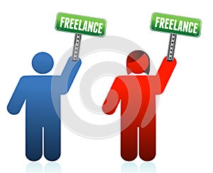 Male and female freelancer signs