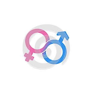 Male and female, gender, sex symbol or symbols of men and women icon flat in blue and pink on isolated white background. EPS 10