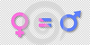 Male and female gender signs icons on transparent background. The concept of relationships and equality between men or boys and