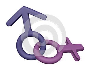 Male and Female gender Symbols 3d