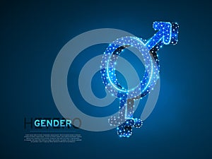 Male and female gender symbols. Wireframe digital 3d. Low poly heterosexuality Abstract Vector polygonal neon LGBT