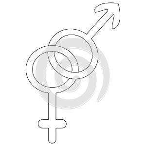 Male and female gender. Vector illustration.  Symbol of heterosexuality. Outline on an isolated white background. Sketch. Elements photo
