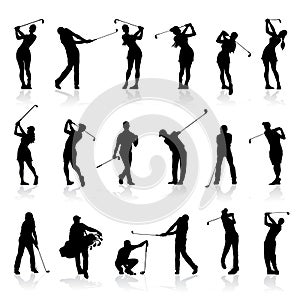 Male and Female Golf Silhouettes Set