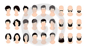 Male and female hairstyles set, beards and mustaches