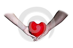 Male and female hands holding heart Valentine`s day