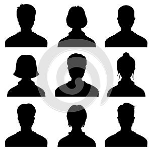 Male and female head silhouettes avatar, profile vector icons, people portraits