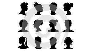 Male and female head silhouettes avatar set. Vector illustration black person portrait head. Anonymous face profile and group icon