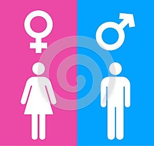 Male and Female Icons With Blue And Pink Background. Gender Symbol Vector Illustration