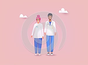 Male and female medical characters. 3D Web Vector Illustrations