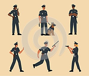Male and female police officer isolated set