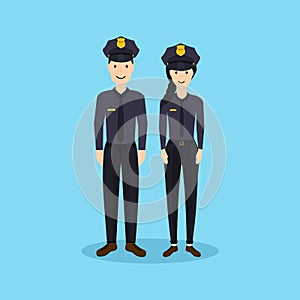 Male and Female police officers in flat design.