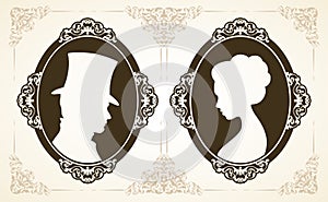 Male and female profile in classic Victorian style.