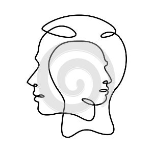 Male and female profile portrait. The face is within the face.Head in head. Logo portrait of a married couple