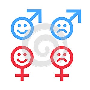 Male and female sex and gender symbol with emotion