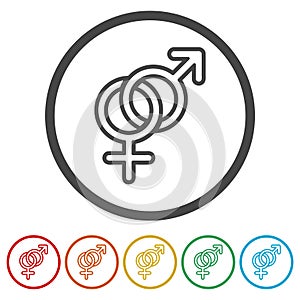 Male and female sex symbol set