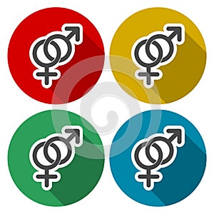 Male and female sex symbol set with long shadow