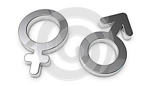 Male And Female Sex Symbols - Silver Metallic 3D Illustrations - Isolated On White Background