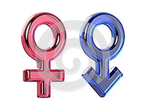 Male and female sex symbols. Transparent gems