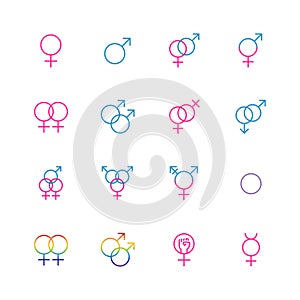 Male and female sexual orientation icons in thin line style