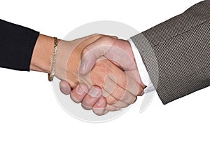 Male and female shaking hands