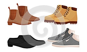 Male and Female Shoes Side View Vector Set. Casual and Formal Footwear