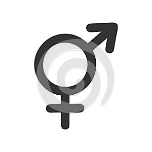 Male and female 2 in 1 sign. Bigender, intersex, androgynous, hermaphrodite symbol isolated on white background. Vector photo