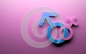 Male female signs on pink background