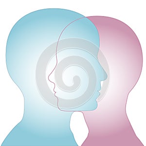 Male & Female Silhouette Profile Faces Merge