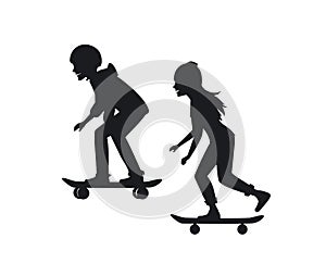 Male and female skateboarders