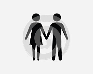 Male Female Stick Figure Holding Hands Dating Relationship Husband Wife in Love Black and White Icon Sign Symbol Vector Clipart