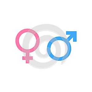 Male and female symbol in blue and pink colour. Gender icon for man and woman. Flat vector illustration EPS 10