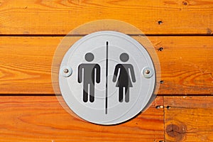 A male and female symbol on the exterior of a toilet, bathroom or WC