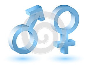 Male and female symbols 3d with shadow.