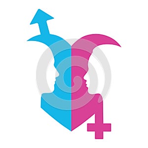 Illustration of gender symbols with heads of man and woman