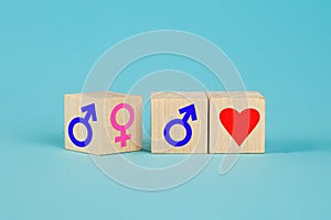 Male and female symbols. Pink and blue female and male signs. Gender equality conceptual image, the meaning of sex and