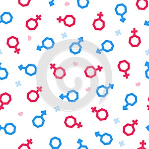 Male and female symbols - seamless pattern. White Background. Vector EPS10