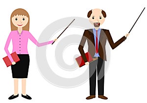 Male and female teachers with pointer.