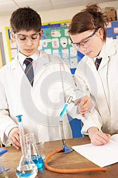 Male And Female Teenage Student In Science Class