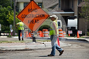 Workers in a construction zone